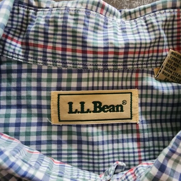 L.L. Bean Mens Large Short Sleeve Plaid Button-Down Shirt Blue Red - Picture 5 of 9